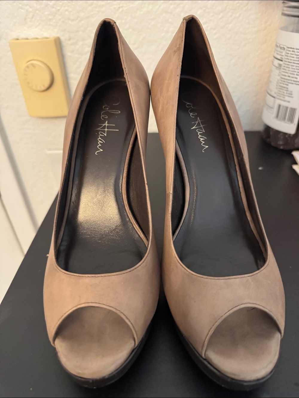 Cole Haan Taupe Peep-Toe Pumps